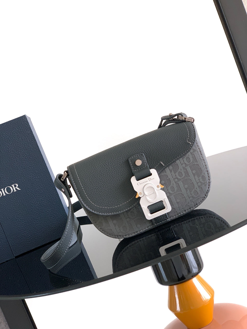 Клатч Dior Saddle з текстилю й натуральної шкіри, сірий — фото 1