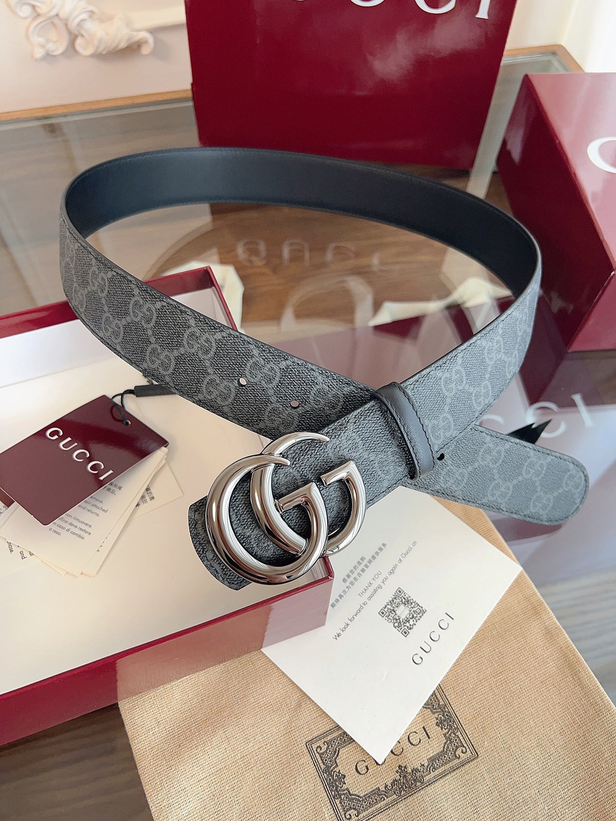 Ремінь Gucci GG Supreme з полотна та натуральної шкіри