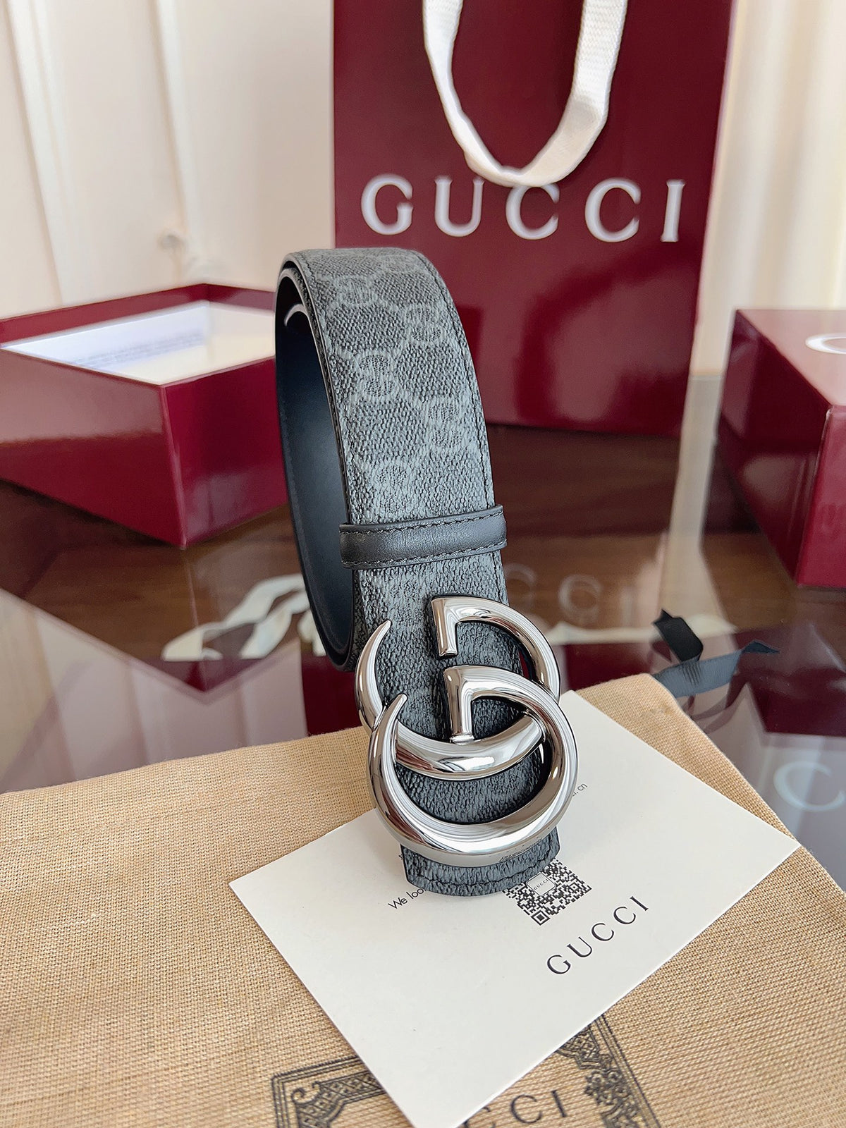 Ремінь Gucci GG Supreme з полотна та натуральної шкіри