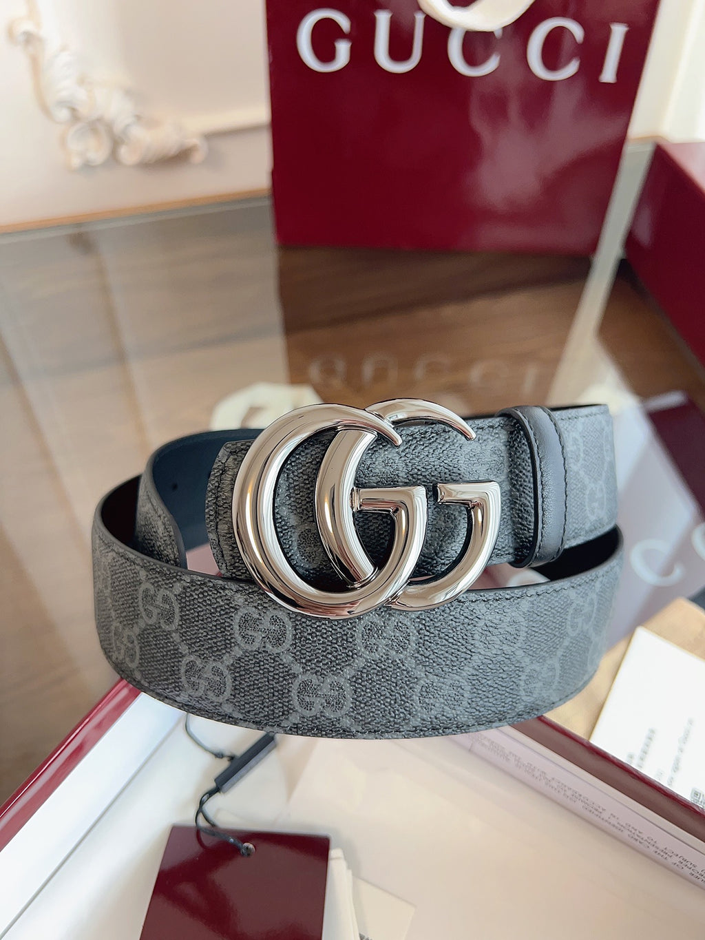 Ремінь Gucci GG Supreme з полотна та натуральної шкіри