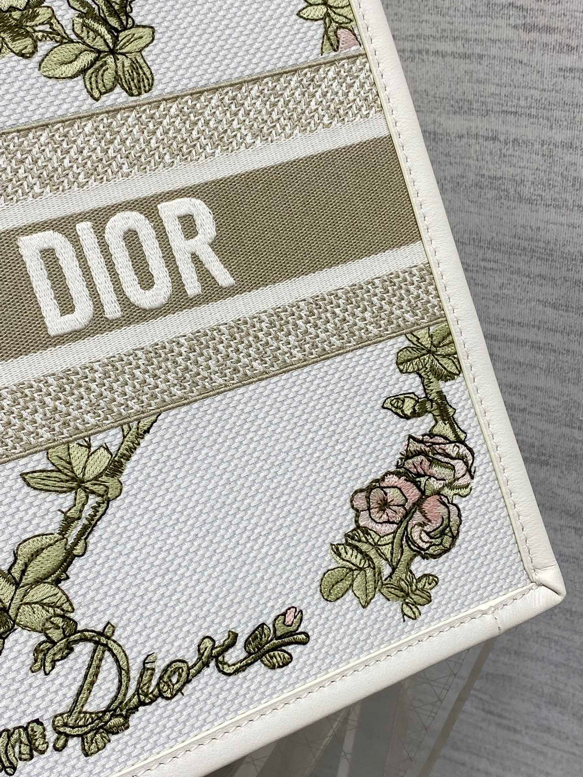 Шопер Dior з текстилю й натуральної шкіри, білий — фото 3