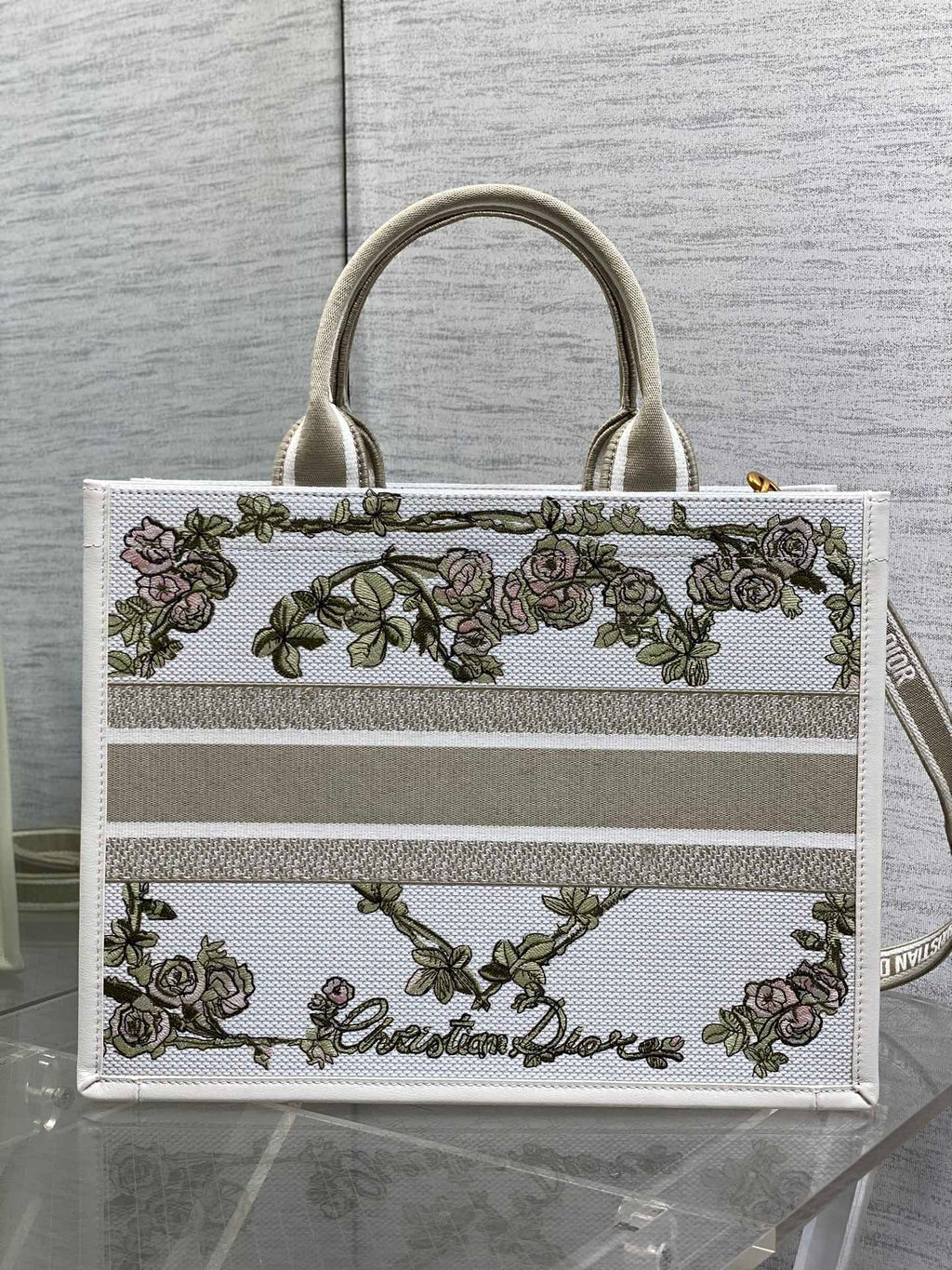 Шопер Dior з текстилю й натуральної шкіри, білий — фото 4