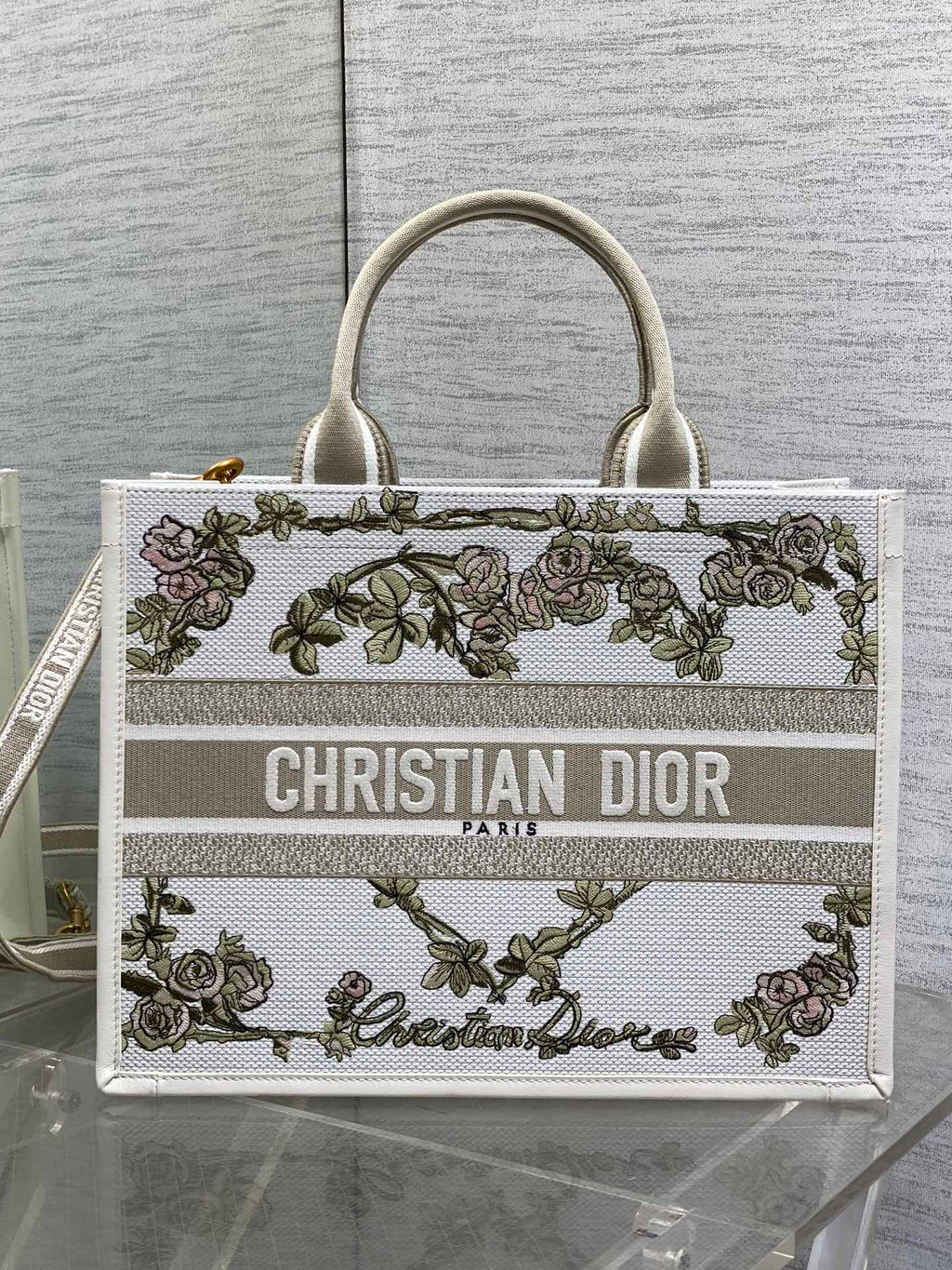 Шопер Dior з текстилю й натуральної шкіри, білий — фото 1