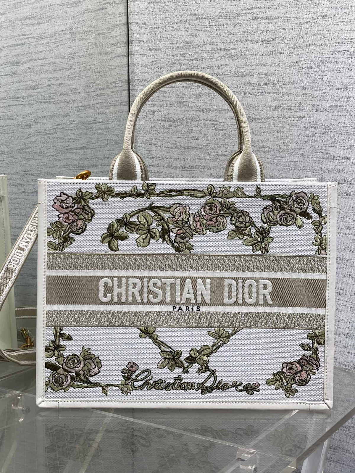 Шопер Dior з текстилю й натуральної шкіри, білий — фото 1