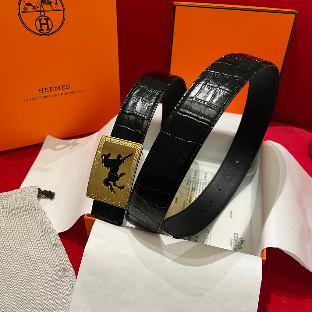 Ремінь Hermès з натуральної шкіри з тисненням під крокодила — фото 1