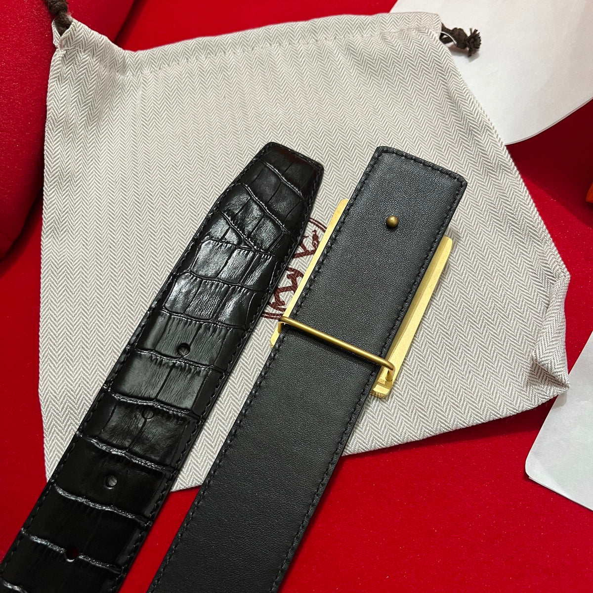 Ремінь Hermès з натуральної шкіри з тисненням під крокодила — фото 3