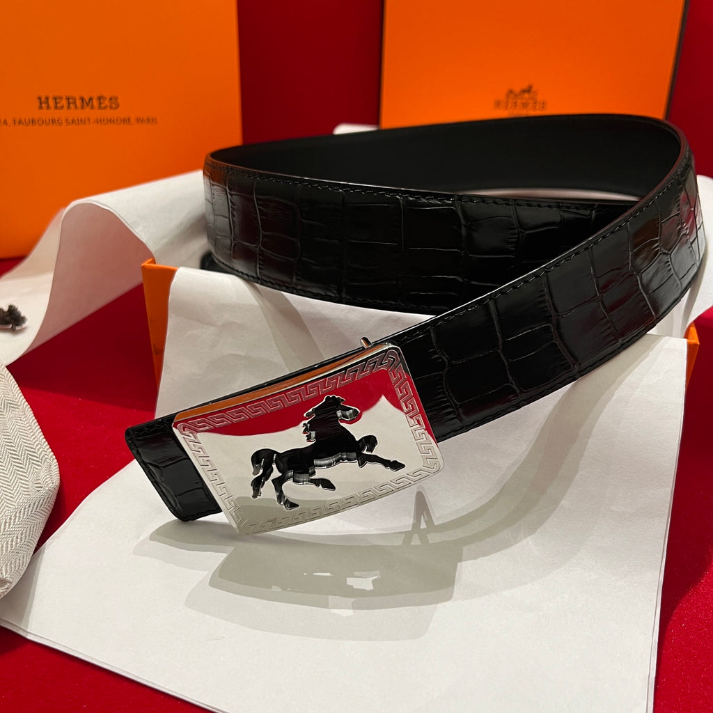 Ремінь Hermès з натуральної шкіри з тисненням під крокодила — фото 5