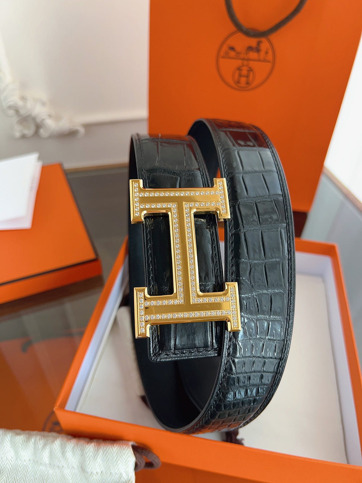 Ремінь Hermès з шкіри крокодила з пряжкою з кристалами — фото 2