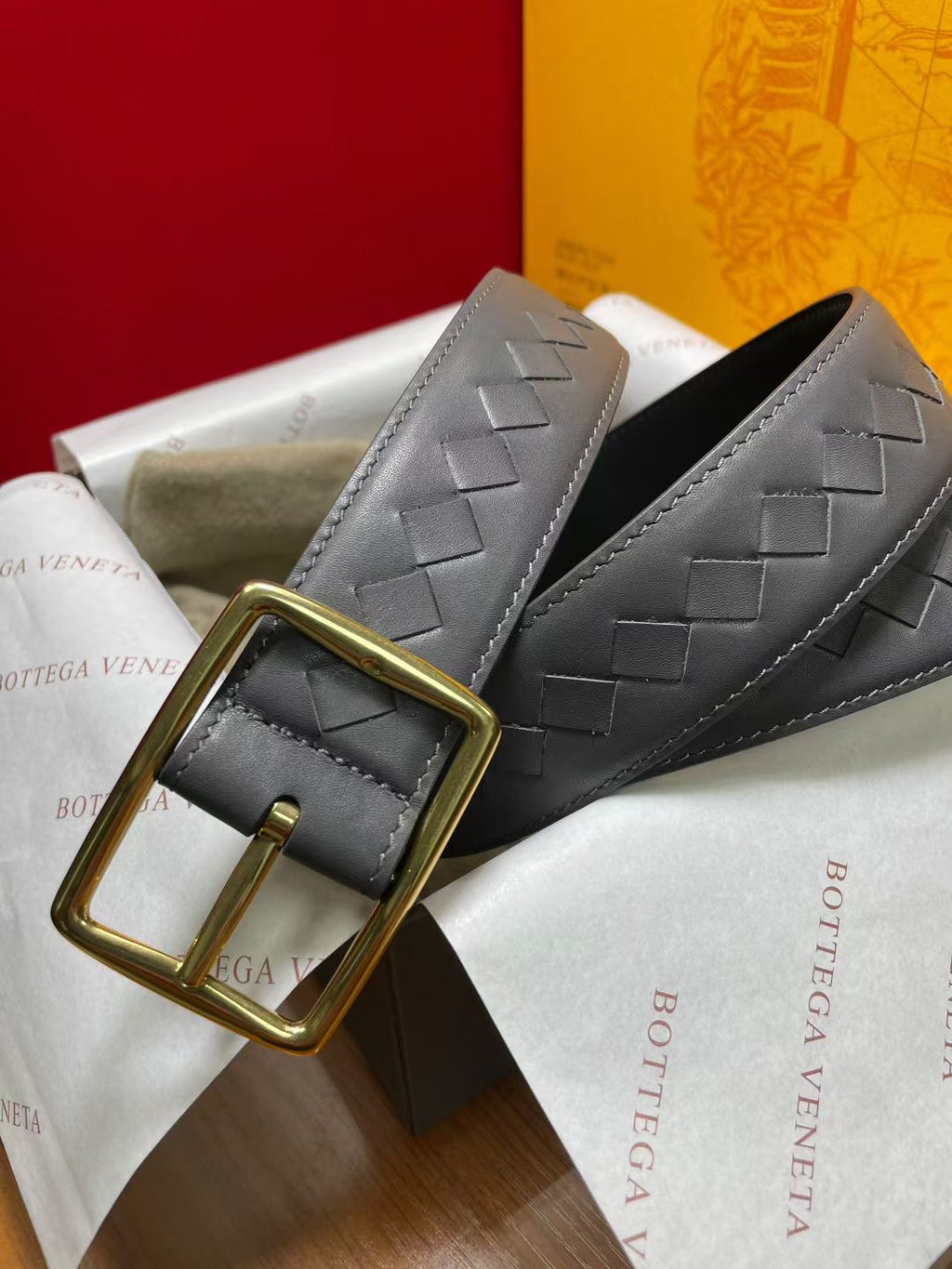 Плетений ремінь Bottega Veneta з натуральної шкіри теляти — фото 1