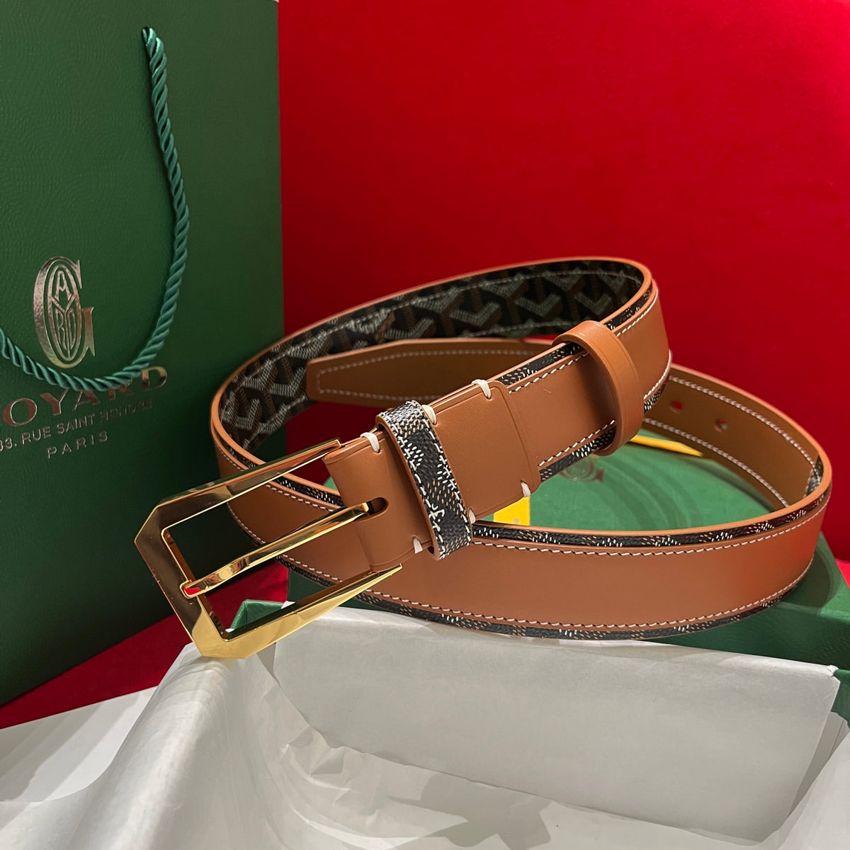 Ремінь Goyard з текстилю й натуральної шкіри — фото 1