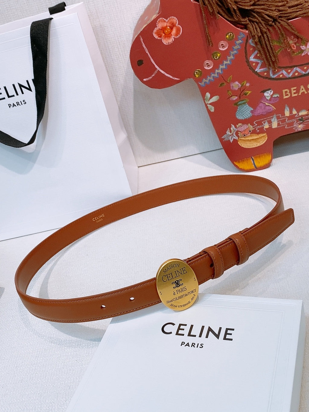 Ремінь Celine Triomphe з натуральної шкіри теляти — фото 1