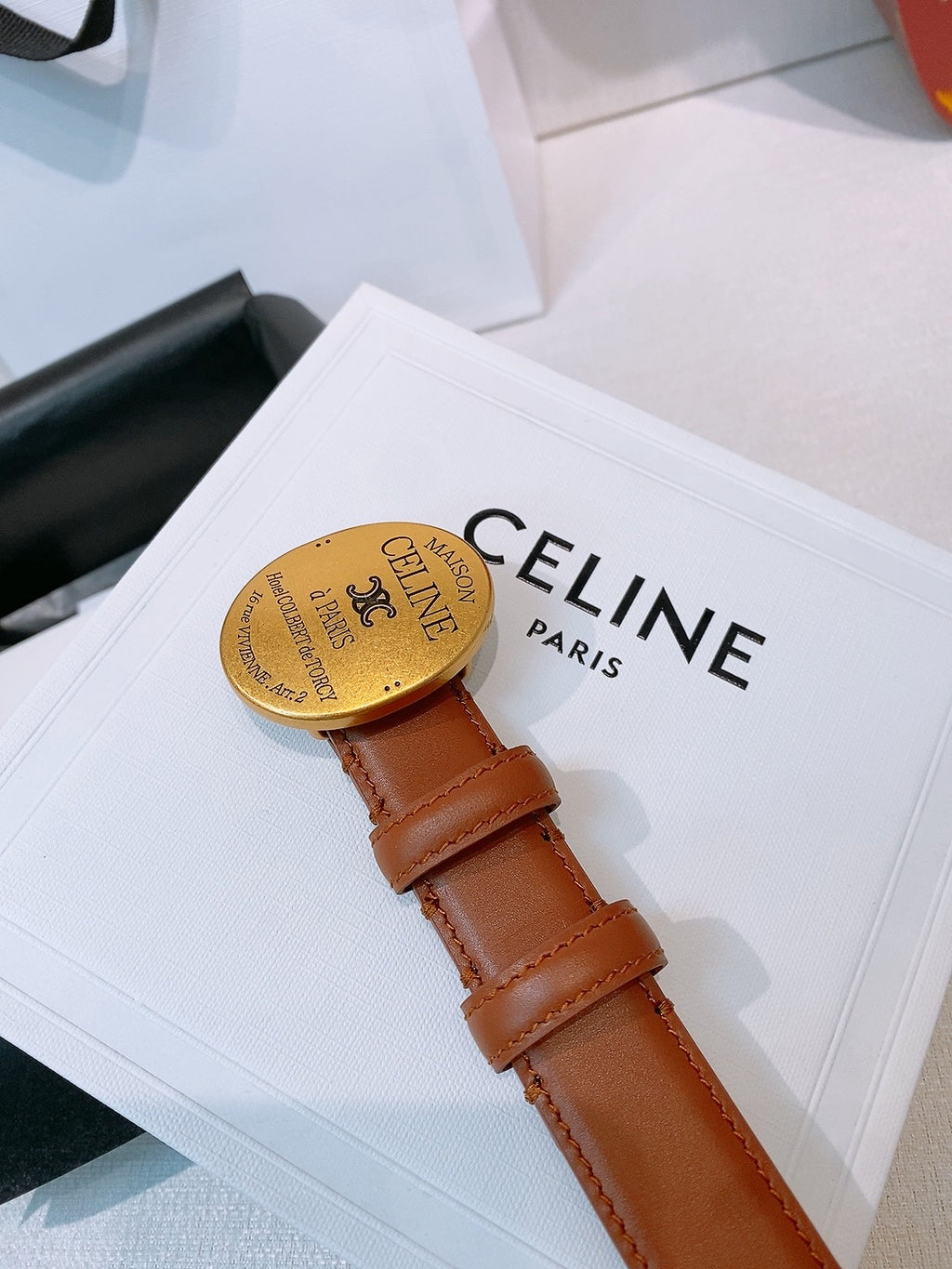 Ремінь Celine Triomphe з натуральної шкіри теляти — фото 2