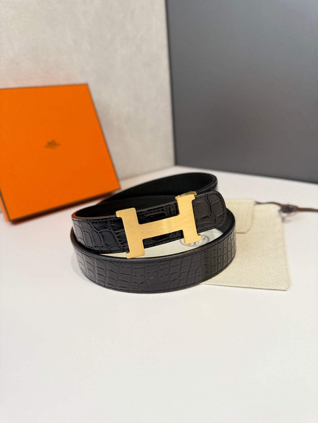 Ремінь Hermès з натуральної шкіри з тисненням під крокодила — фото 2
