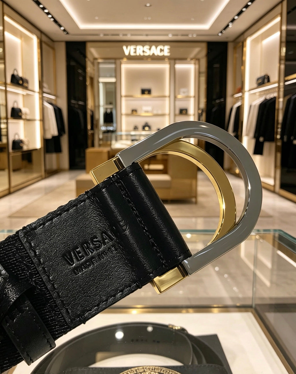 Ремінь Versace з полотна та натуральної шкіри