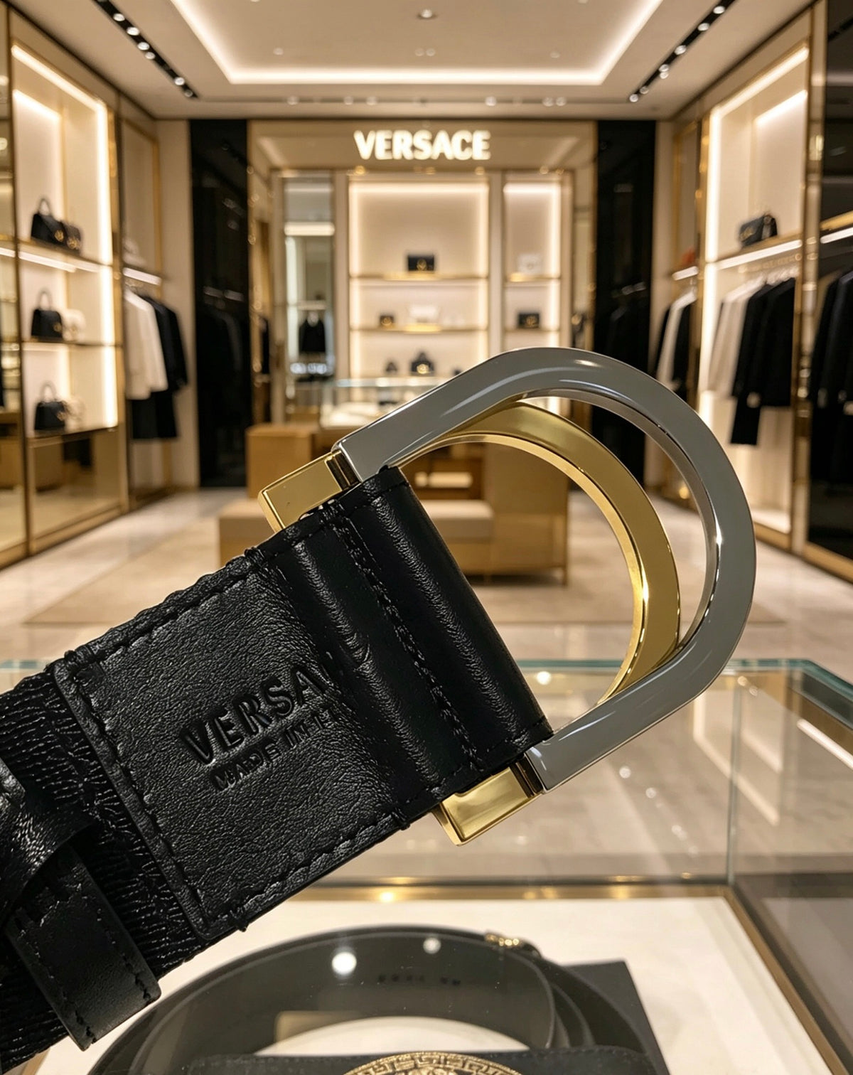 Ремінь Versace з полотна та натуральної шкіри