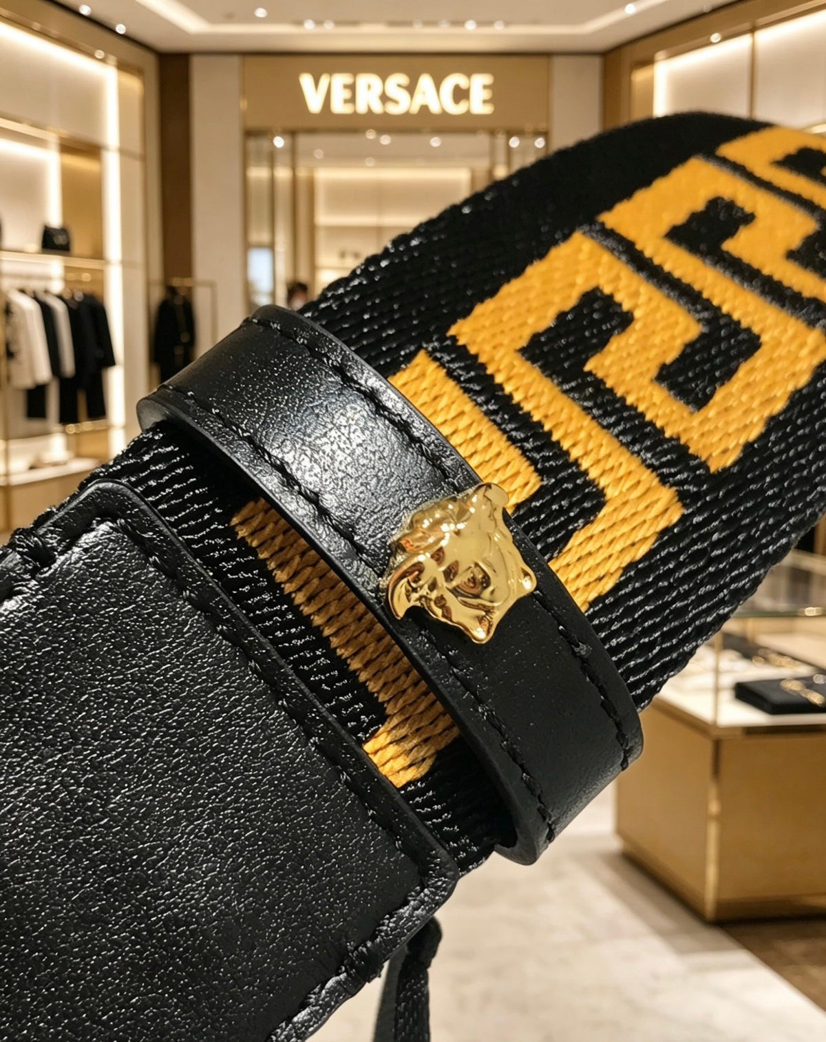 Ремінь Versace з полотна та натуральної шкіри