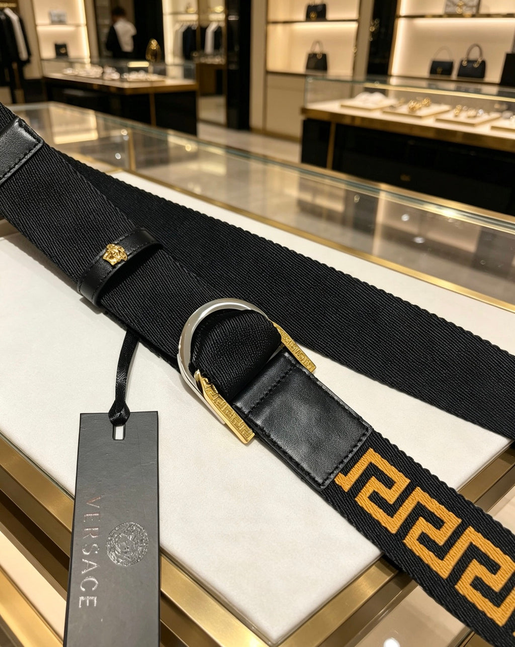 Ремінь Versace з полотна та натуральної шкіри