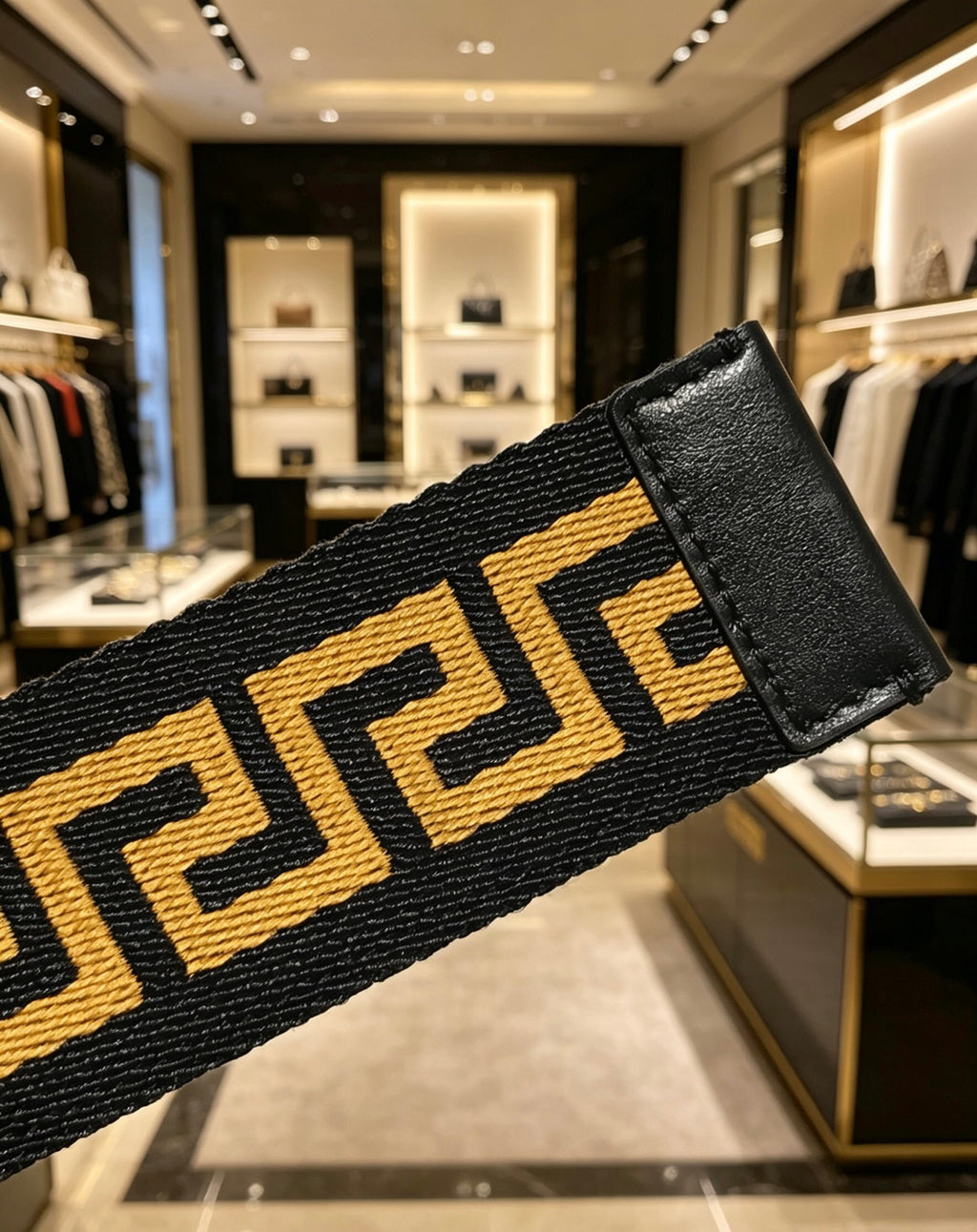 Ремінь Versace з полотна та натуральної шкіри