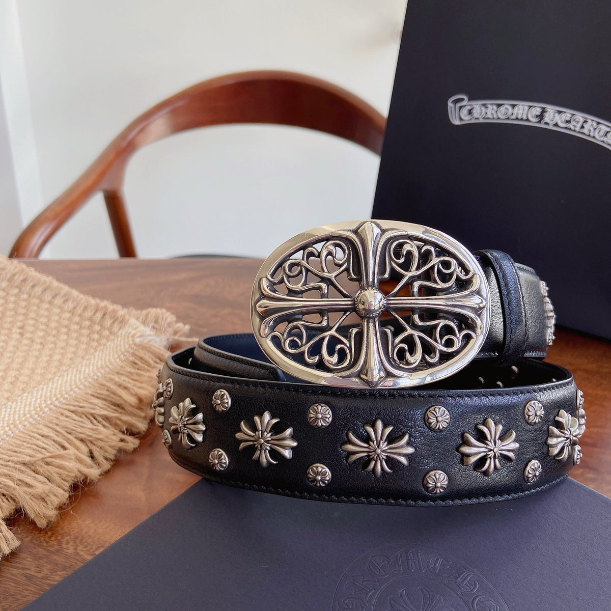 Ремінь Chrome Hearts з вощеної натуральної шкіри