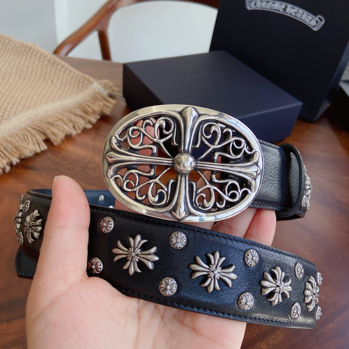 Ремінь Chrome Hearts з вощеної натуральної шкіри