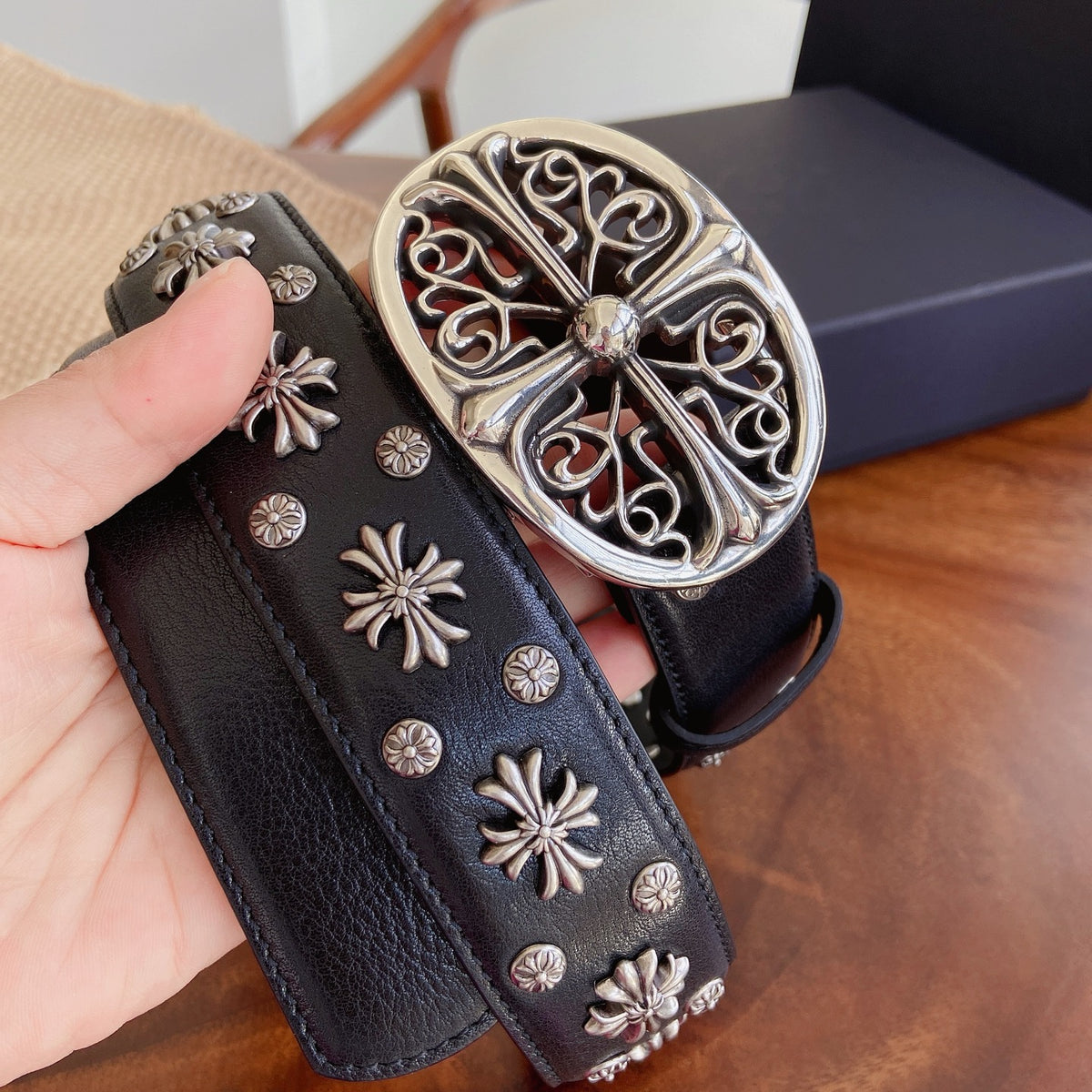 Ремінь Chrome Hearts з вощеної натуральної шкіри