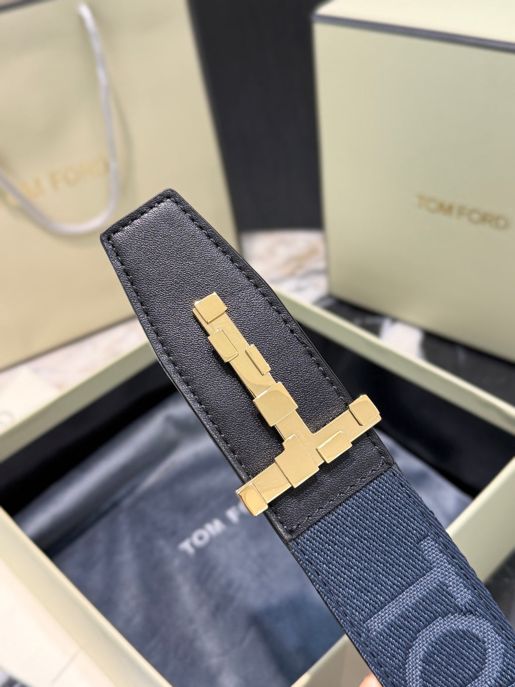 Ремінь Tom Ford з полотна та натуральної шкіри