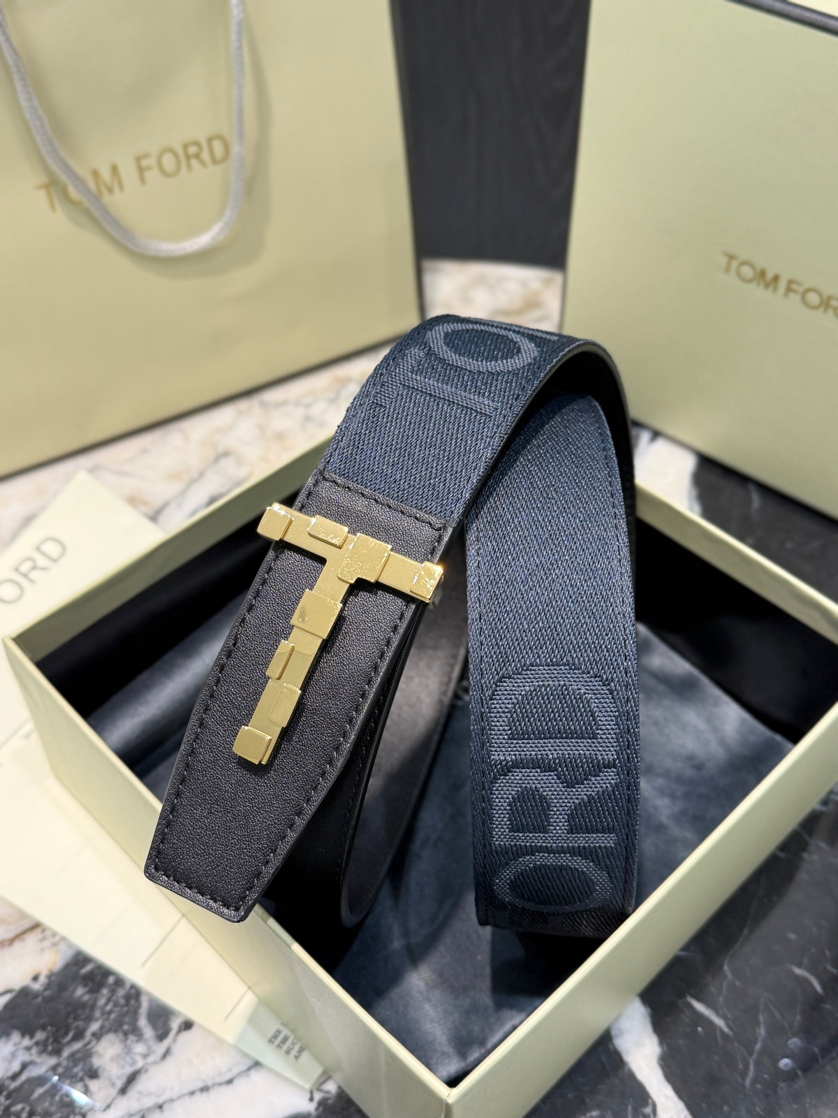 Ремінь Tom Ford з полотна та натуральної шкіри