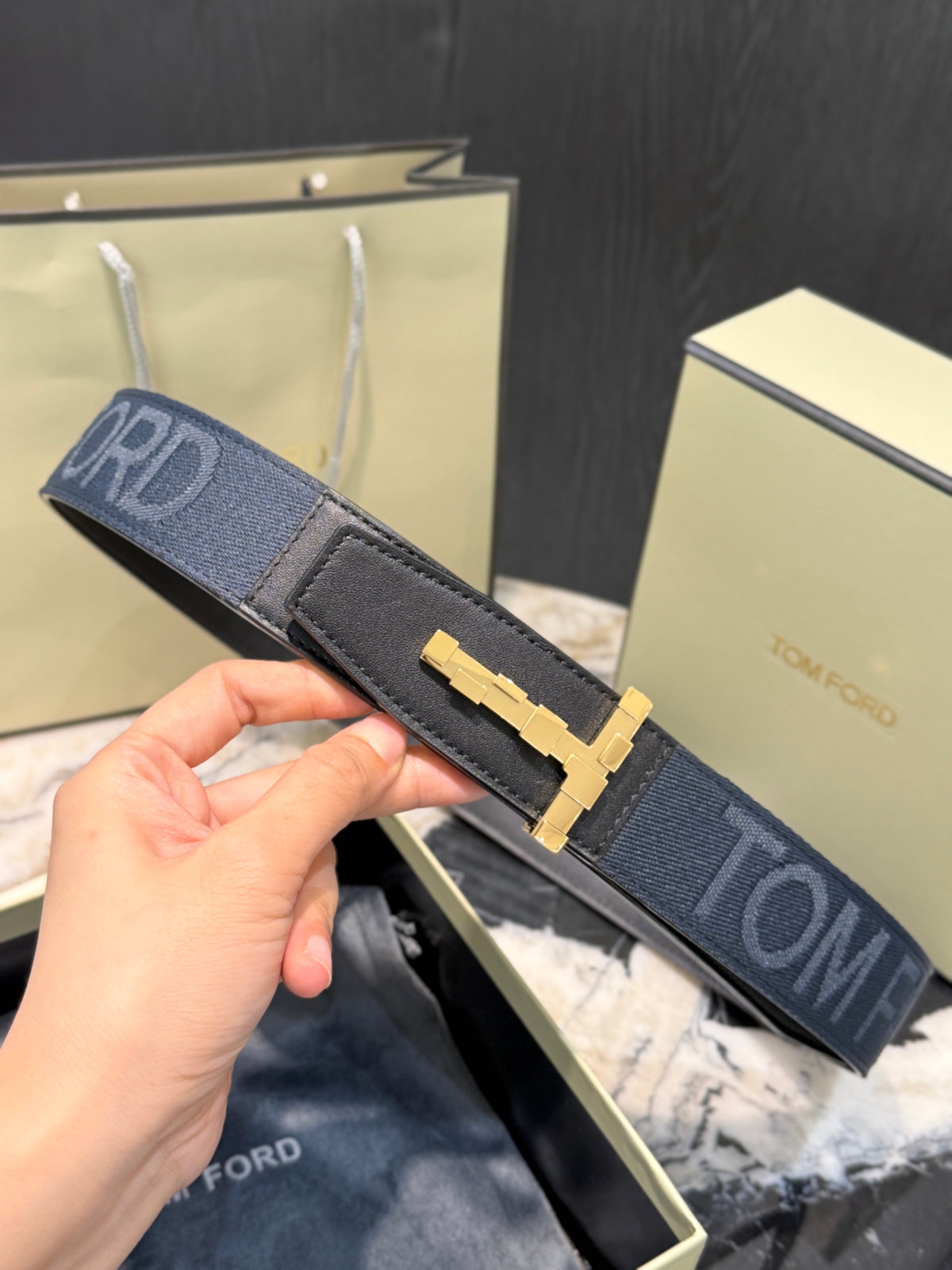 Ремінь Tom Ford з полотна та натуральної шкіри
