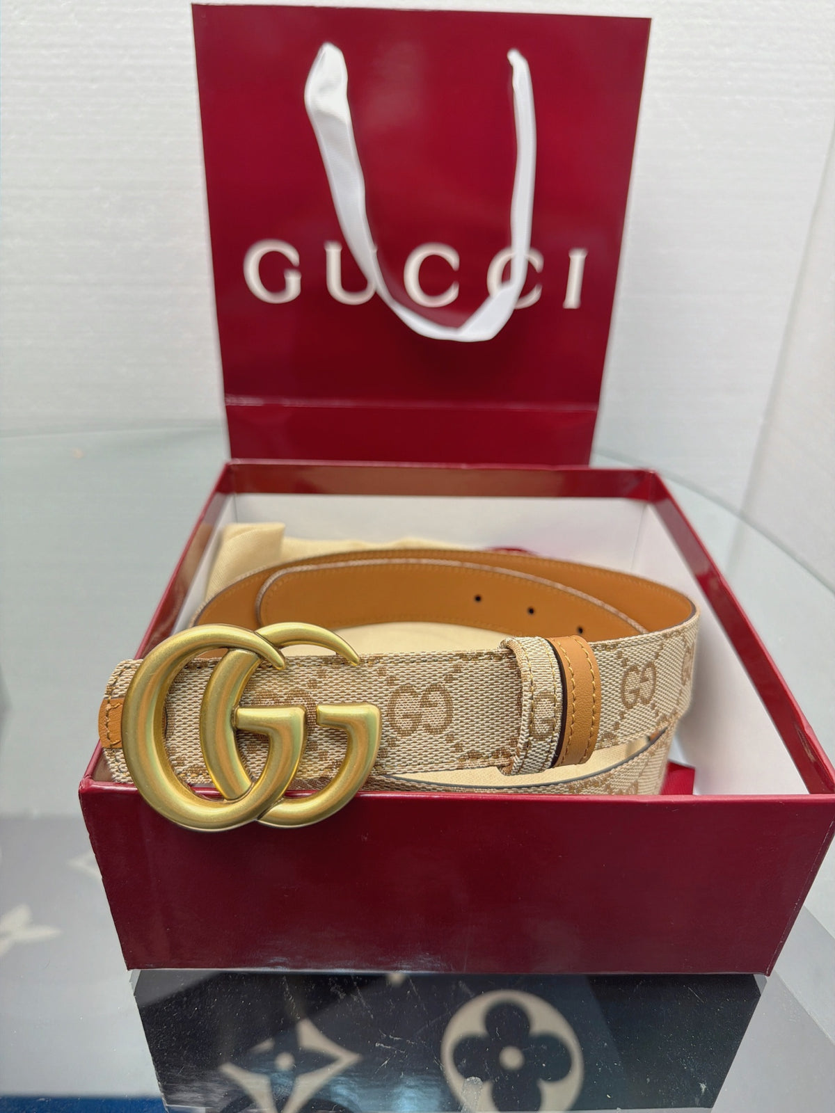 Ремінь Gucci з полотна та натуральної шкіри