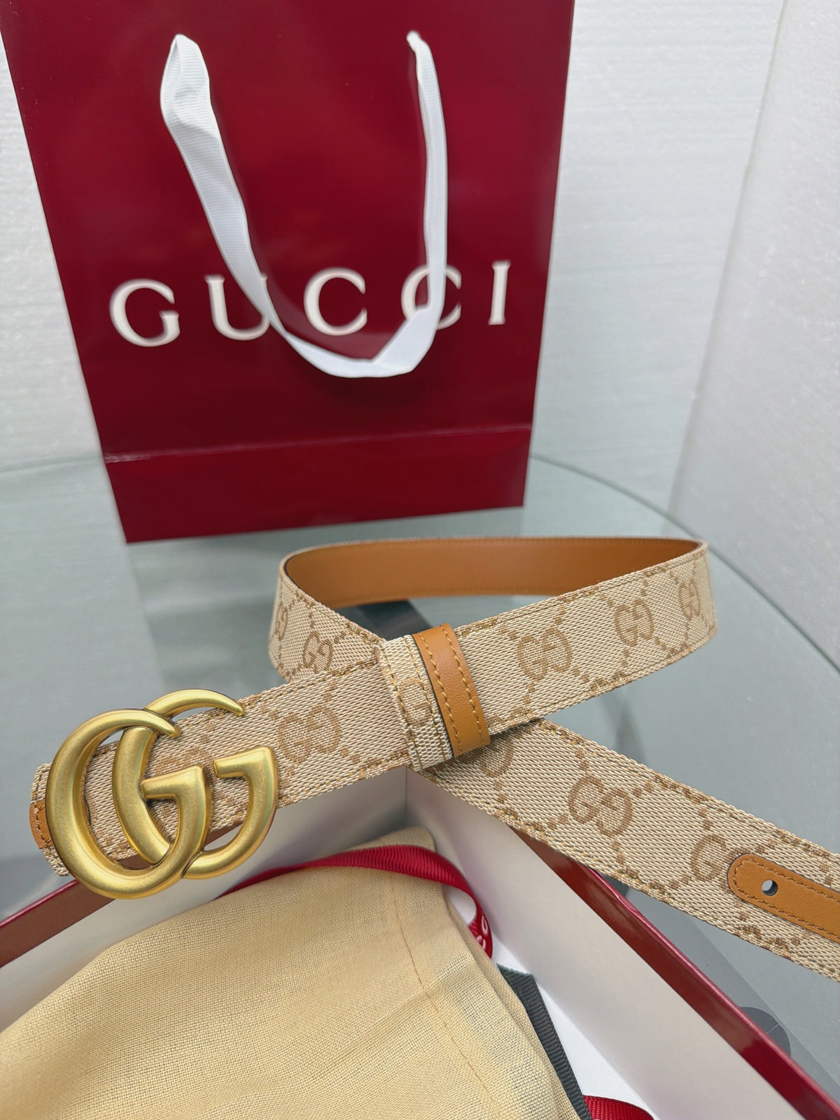 Ремінь Gucci з полотна та натуральної шкіри