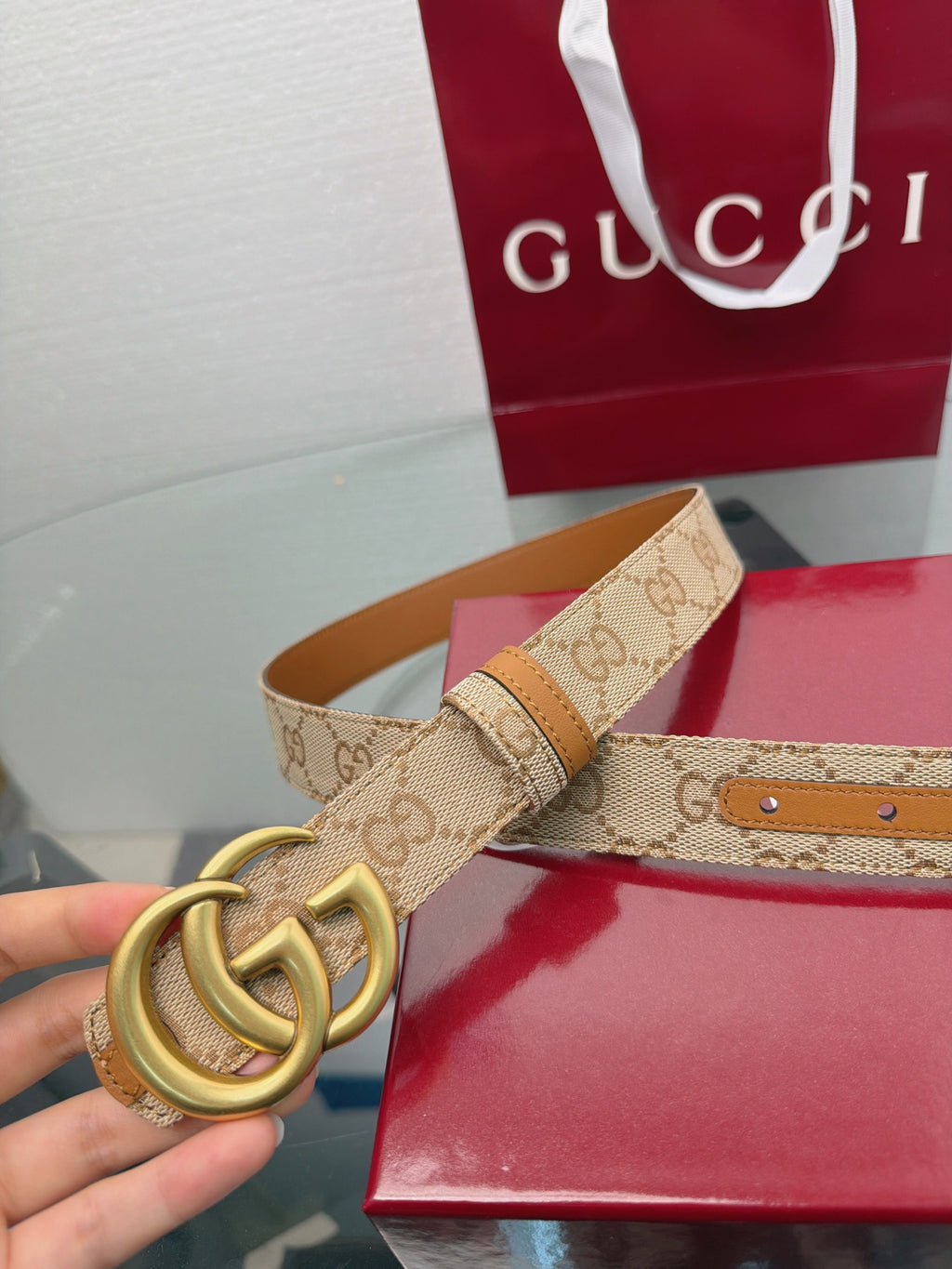 Ремінь Gucci з полотна та натуральної шкіри