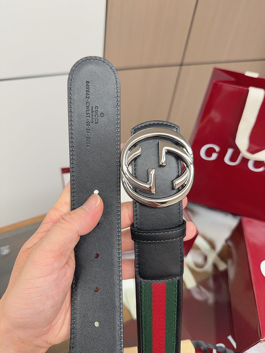Ремінь Gucci з полотна та натуральної шкіри