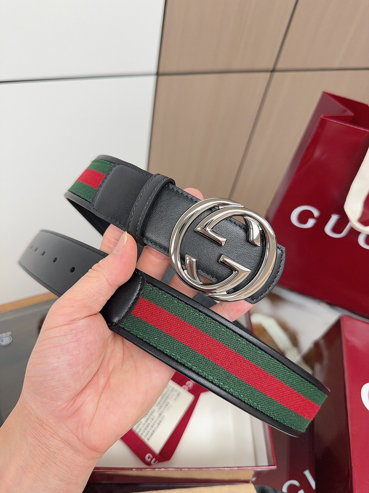 Ремінь Gucci з полотна та натуральної шкіри