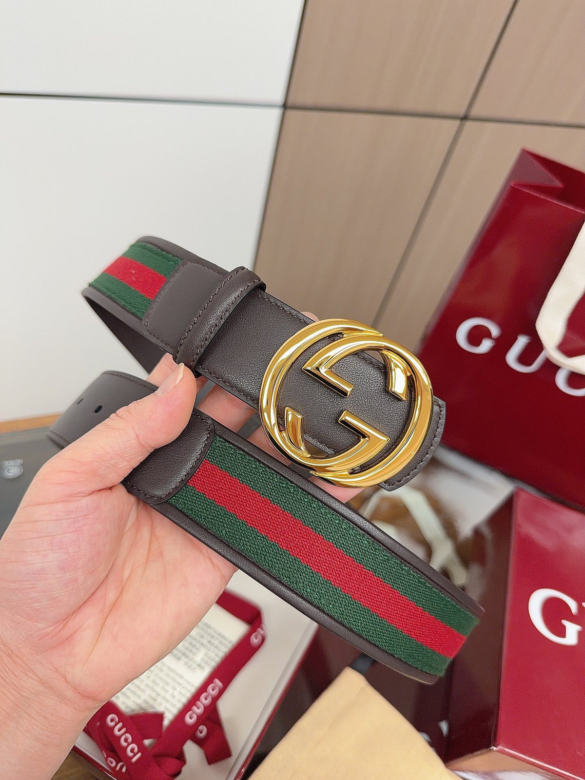 Ремінь Gucci з полотна та натуральної шкіри