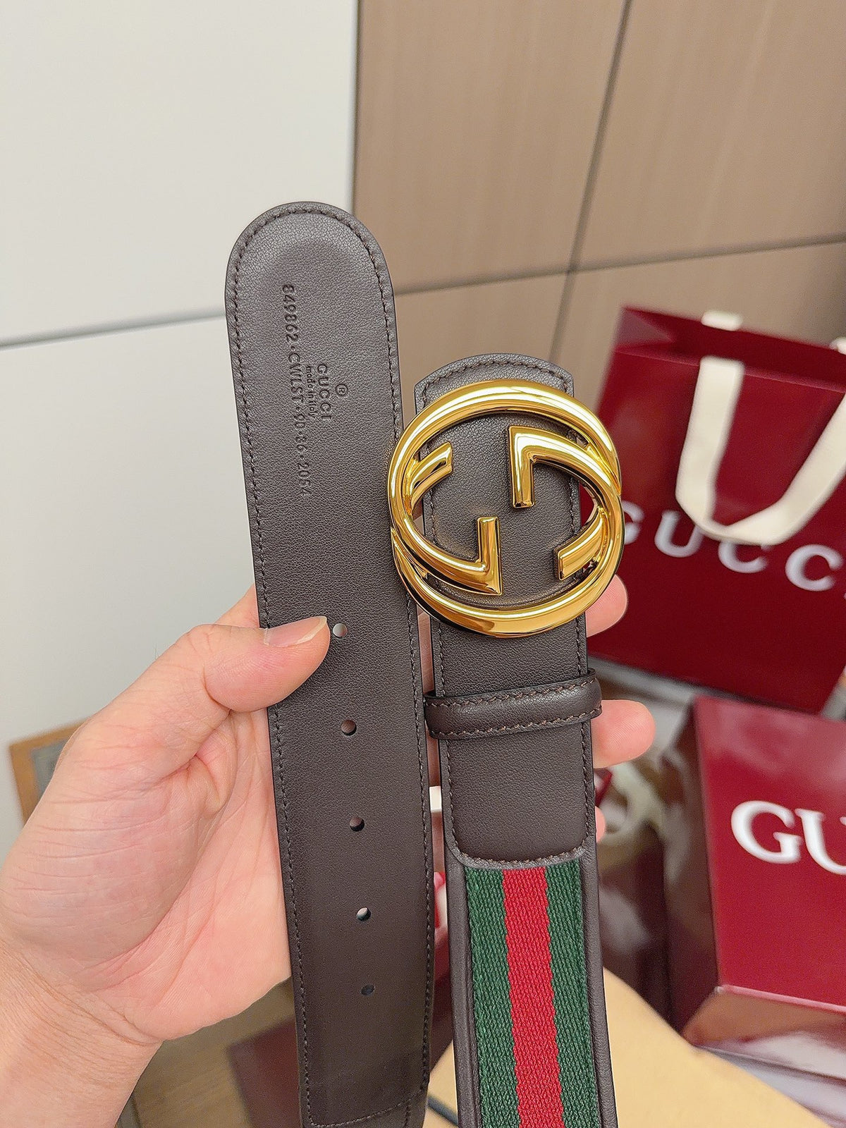 Ремінь Gucci з полотна та натуральної шкіри