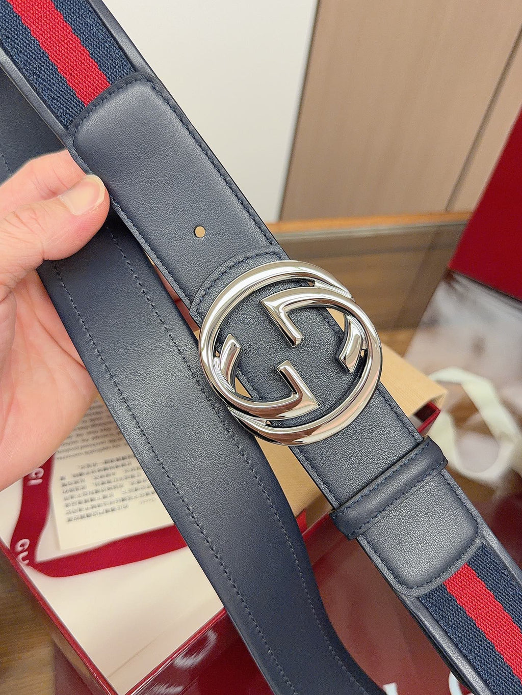 Ремінь Gucci з полотна та натуральної шкіри