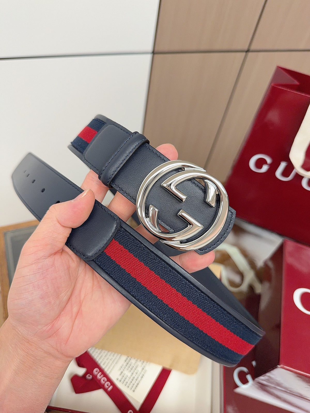 Ремінь Gucci з полотна та натуральної шкіри
