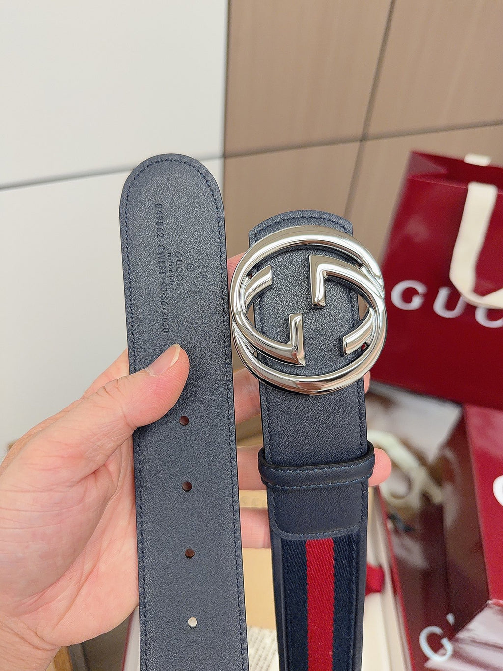 Ремінь Gucci з полотна та натуральної шкіри