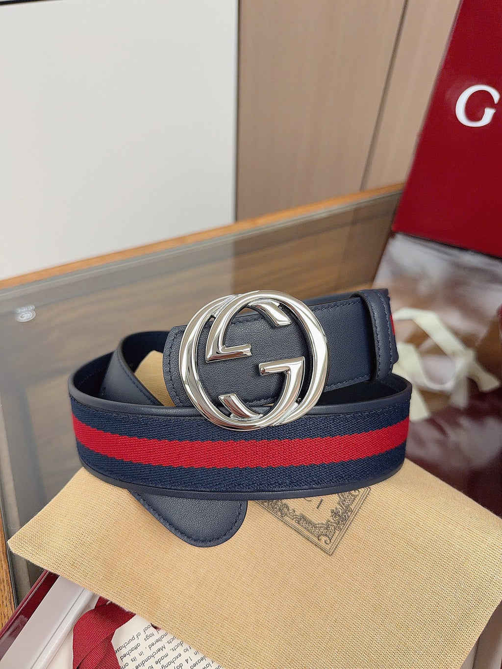 Ремінь Gucci з полотна та натуральної шкіри