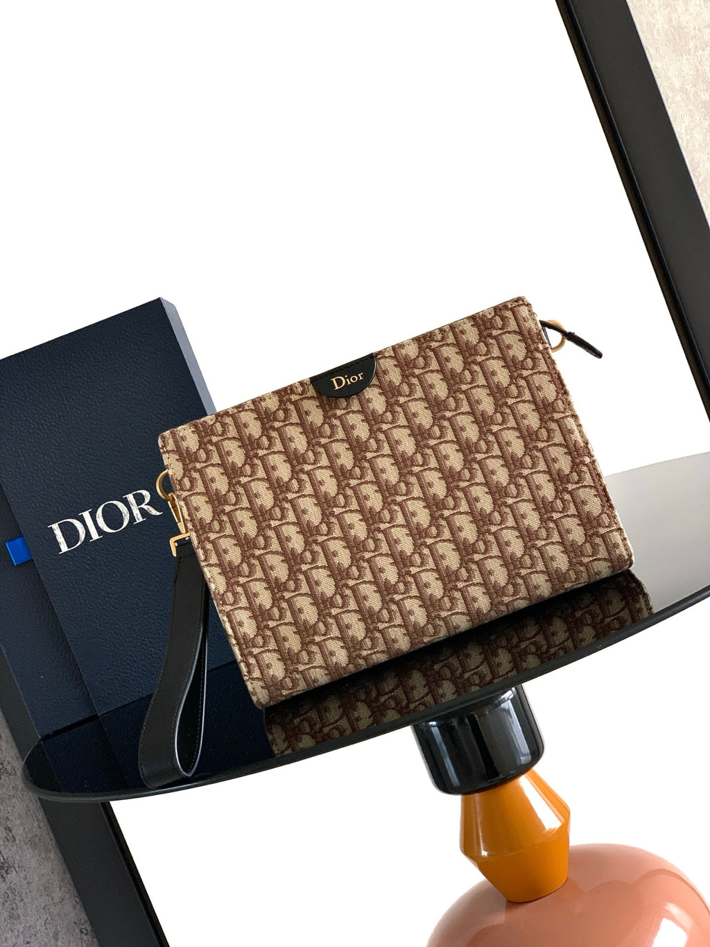 Клатч Dior з текстилю й натуральної шкіри, коричневий — фото 1