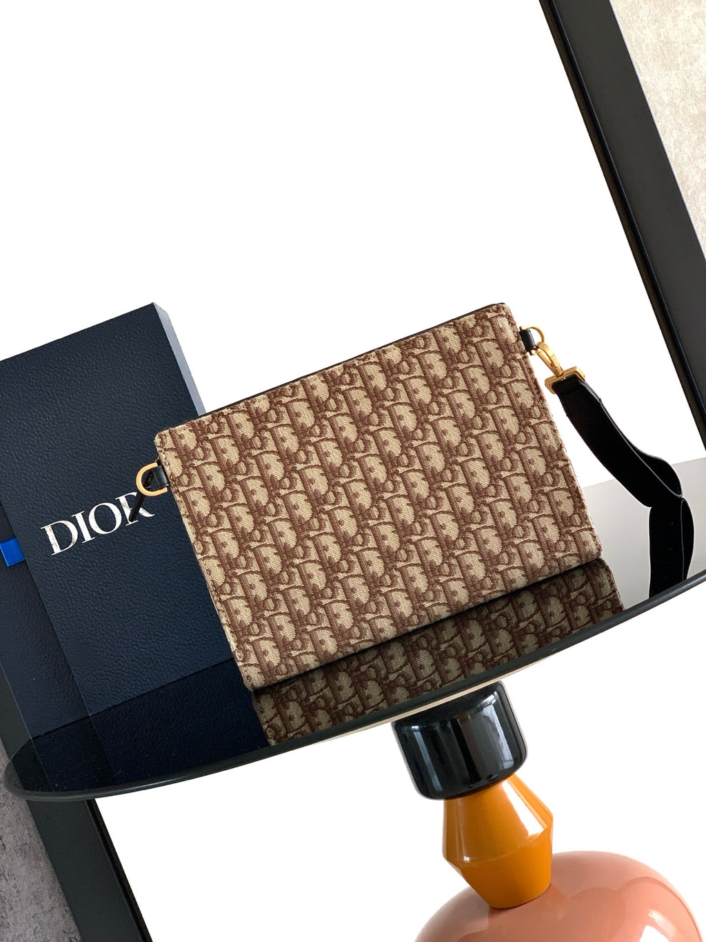 Клатч Dior з текстилю й натуральної шкіри, коричневий — фото 3