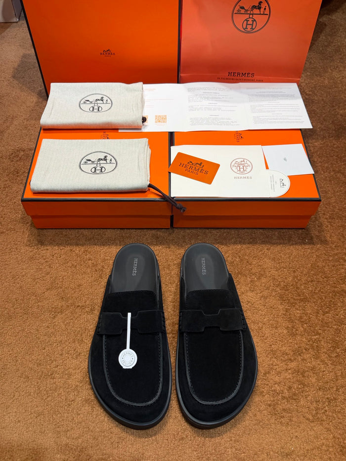 Чоловічі замшеві мюлі Hermès чорні
