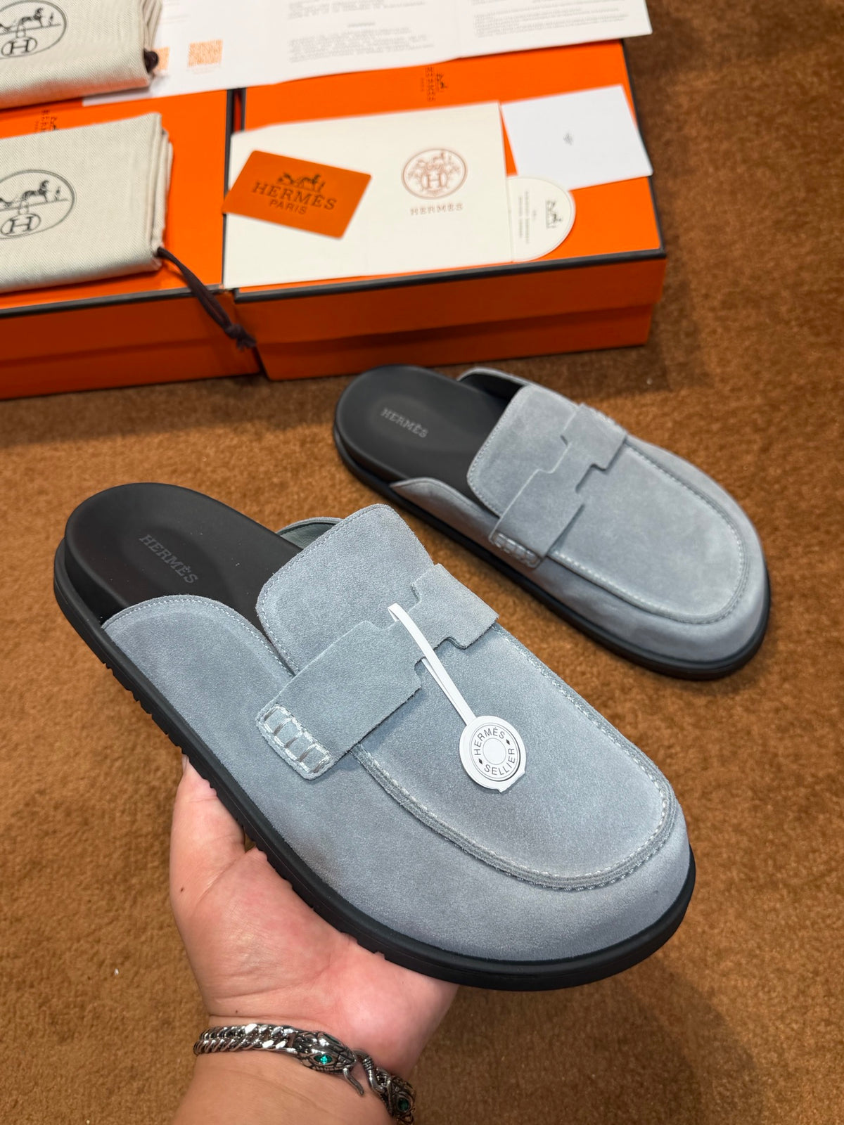 Чоловічі замшеві мюлі Hermès чорні