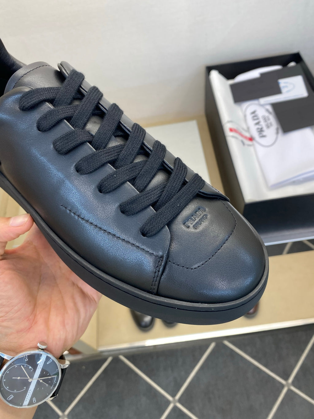 Чоловічі шкіряні повсякденне взуття Prada