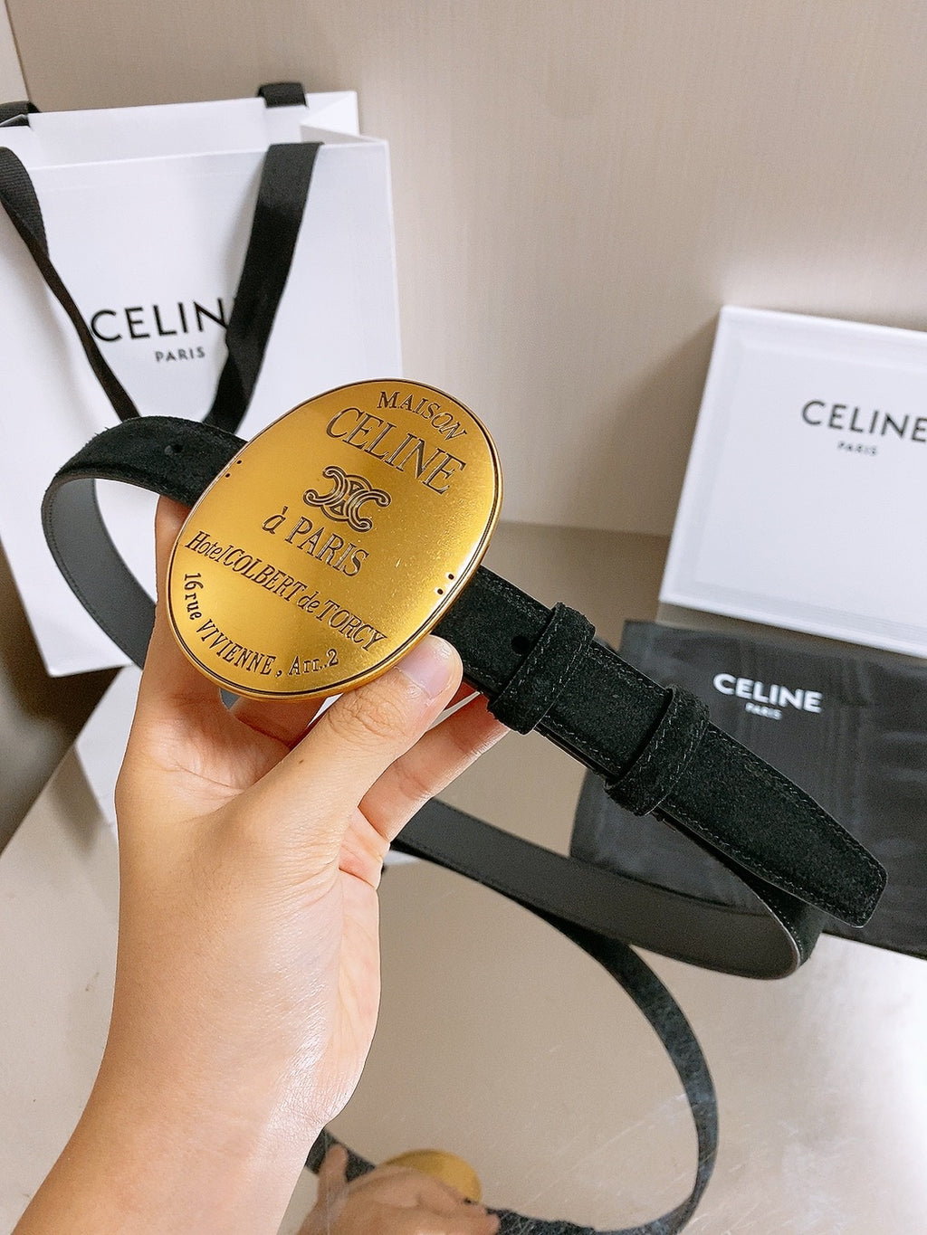 Ремінь Celine з оксамиту та натуральної шкіри