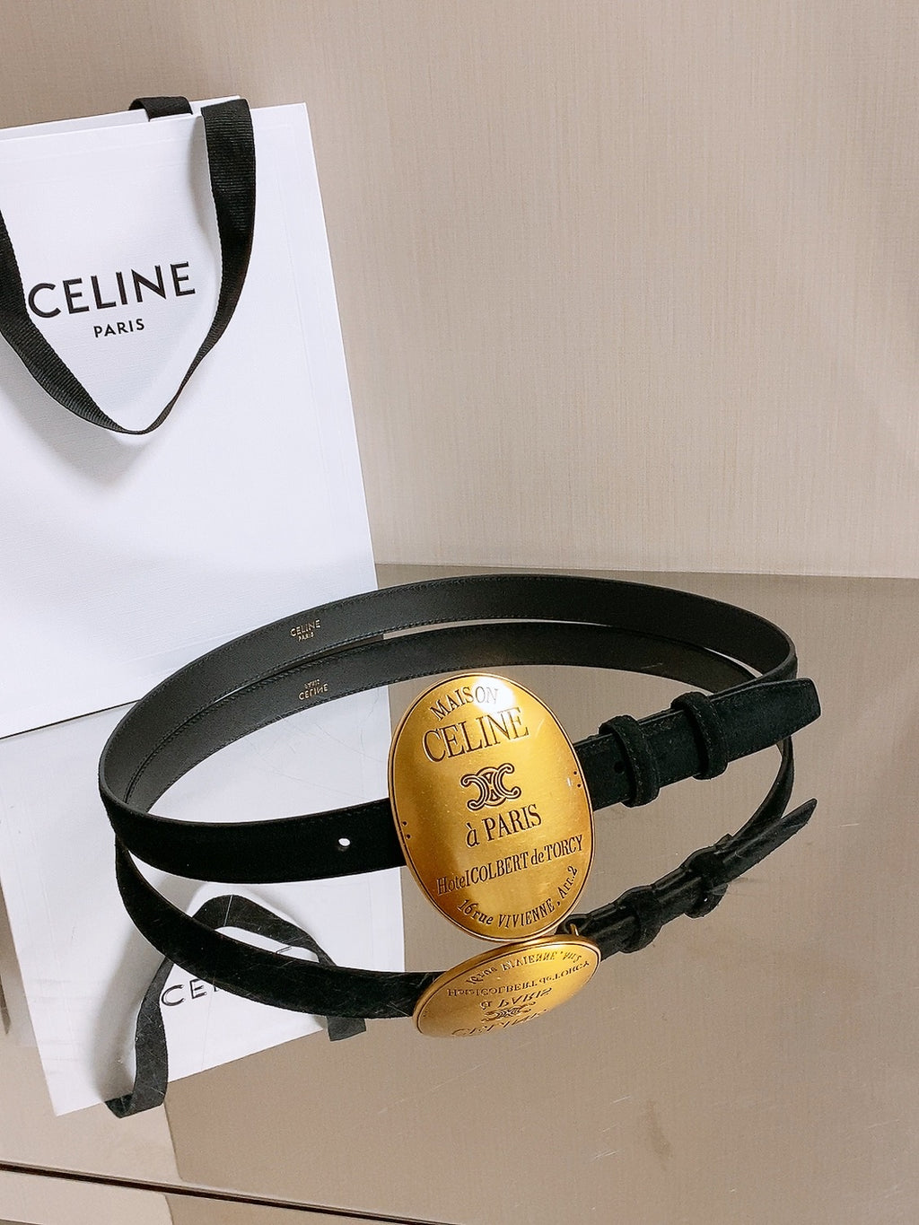 Ремінь Celine з оксамиту та натуральної шкіри