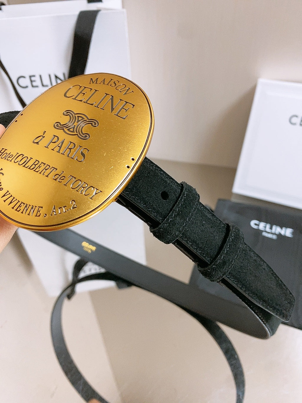 Ремінь Celine з оксамиту та натуральної шкіри