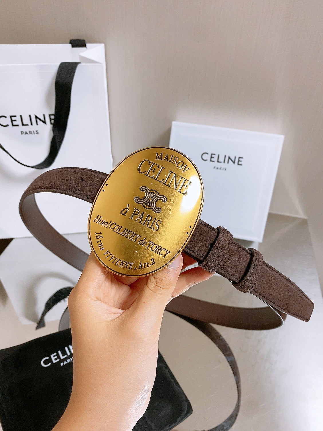 Ремінь Celine з оксамиту та натуральної шкіри
