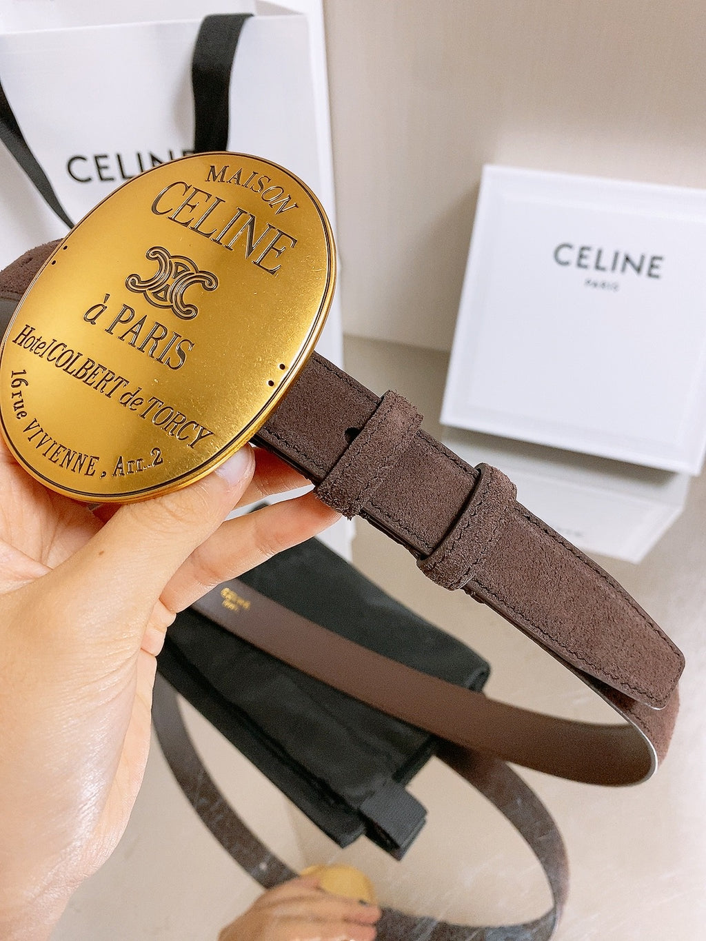 Ремінь Celine з оксамиту та натуральної шкіри