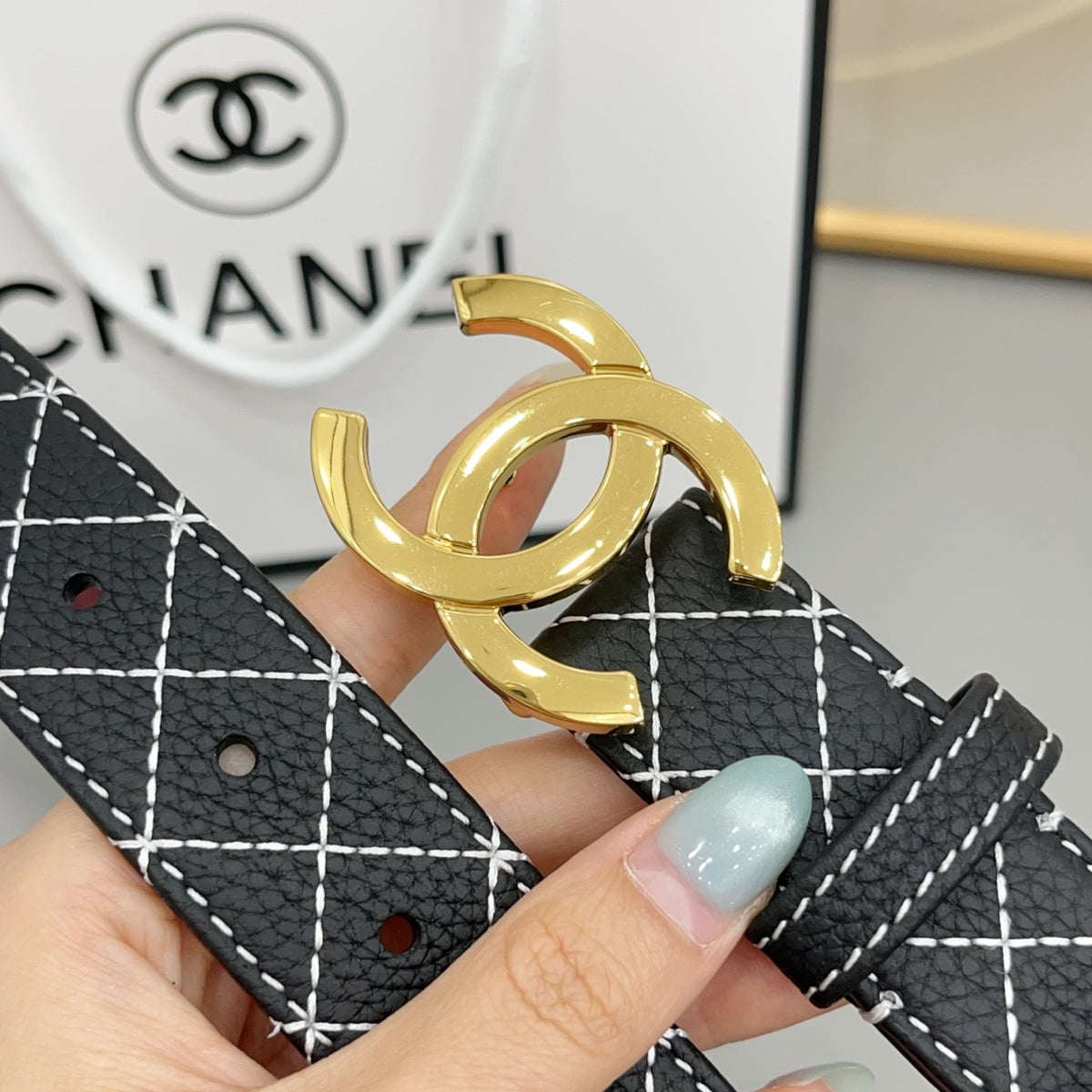 Ремінь Chanel з деніму та натуральної шкіри